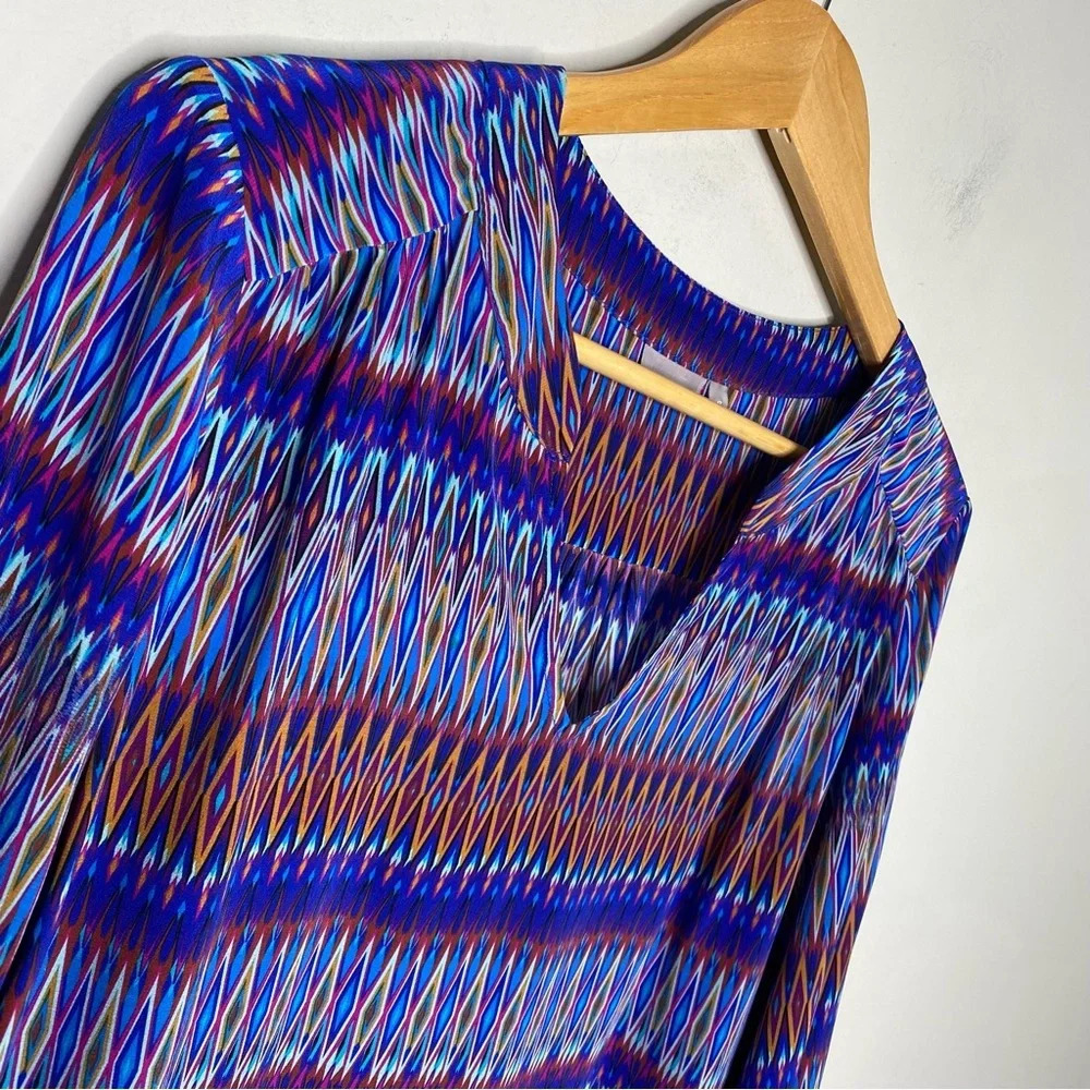 Ellie Kai Blue Orange Ikat Print Silk Blouse Top Women's Size 8 - Picture 3 of 9